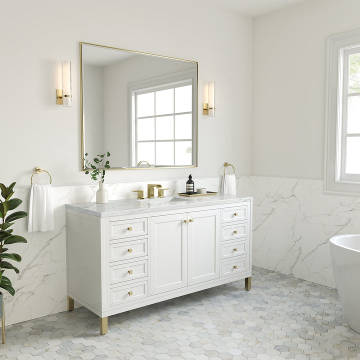Chicago 60" Single Vanity, Glossy White, w/ 3 CM Ethereal Noctis Silestone® Top
