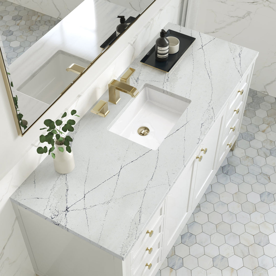 Chicago 60" Single Vanity, Glossy White, w/ 3 CM Ethereal Noctis Silestone® Top