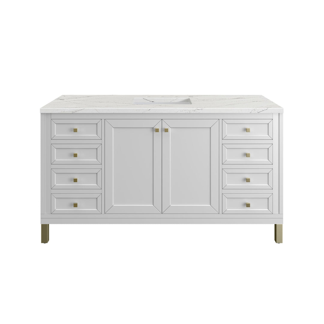 Chicago 60" Single Vanity, Glossy White, w/ 3 CM Ethereal Noctis Silestone Top w/ FreePower Wireless Charger