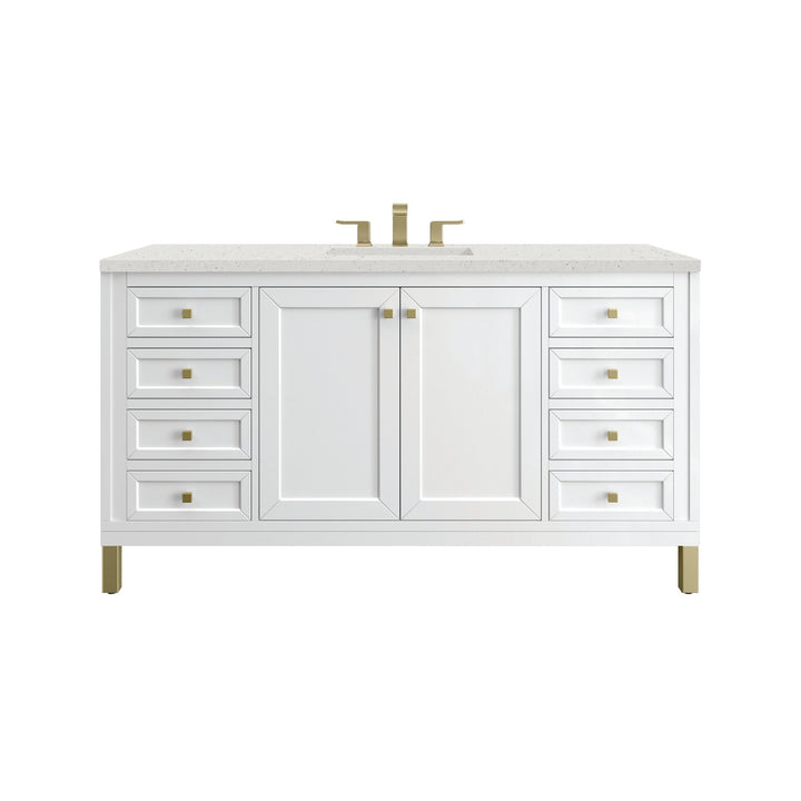 Chicago 60" Single Vanity, Glossy White, w/ 3 CM Lime Delight Silestone® Top