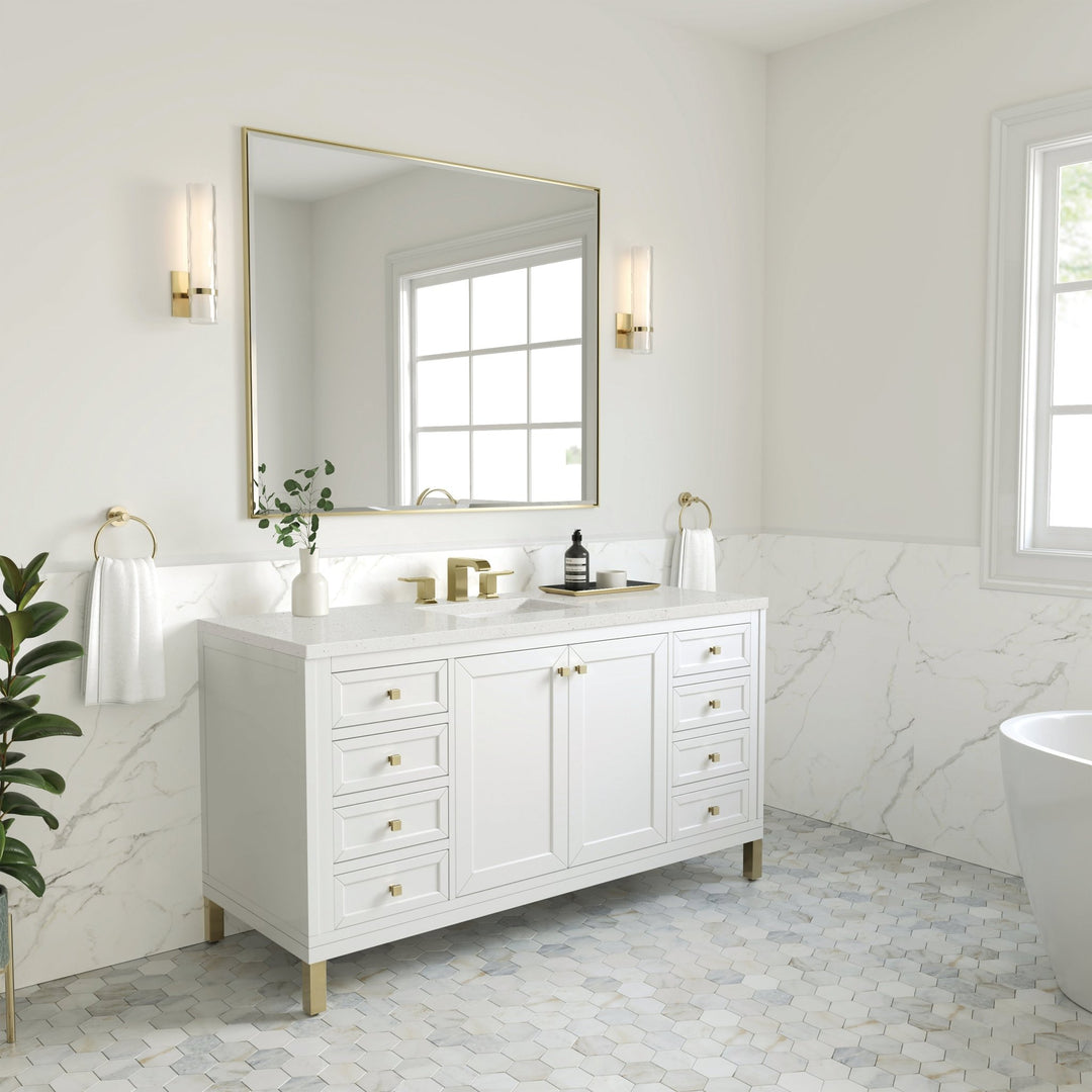 Chicago 60" Single Vanity, Glossy White, w/ 3 CM Lime Delight Silestone® Top