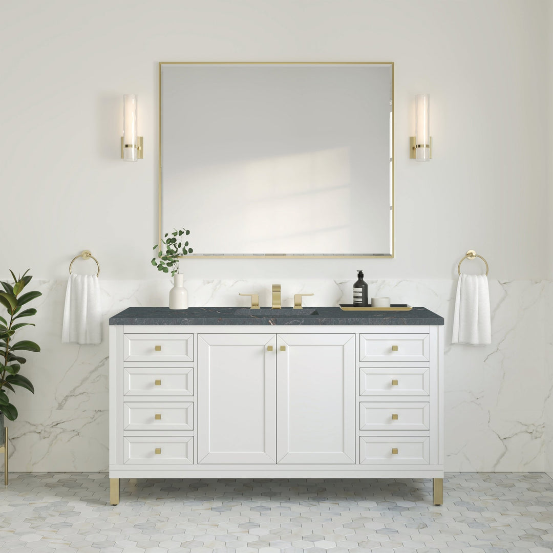 Chicago 60" Single Vanity, Glossy White, w/ 3 CM Parisien Bleu Silestone® Top