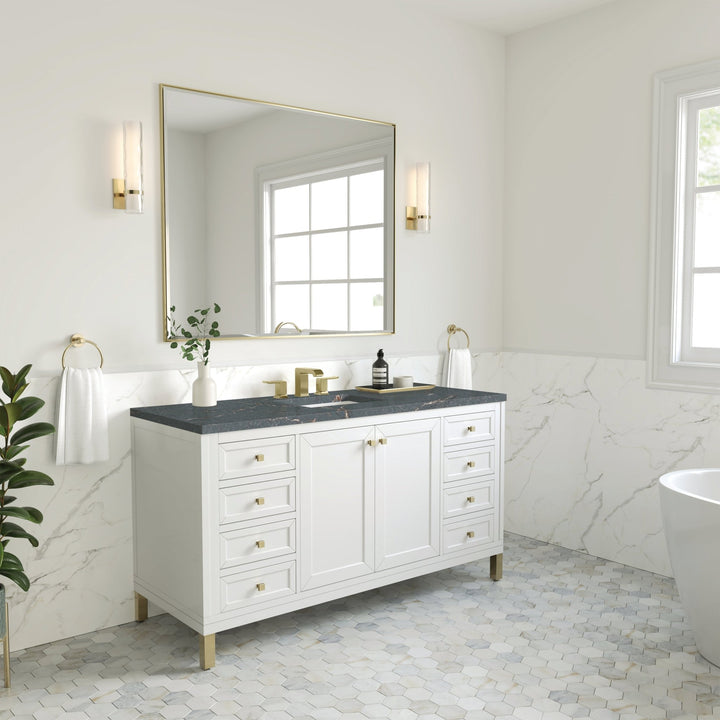 Chicago 60" Single Vanity, Glossy White, w/ 3 CM Parisien Bleu Silestone® Top