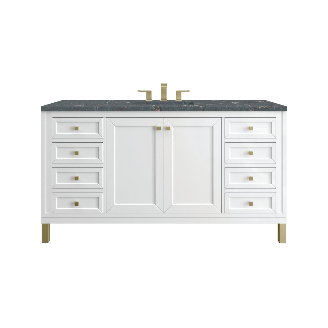 Chicago 60" Single Vanity, Glossy White, w/ 3 CM Parisien Bleu Silestone® Top w/FreePower Wireless Charger