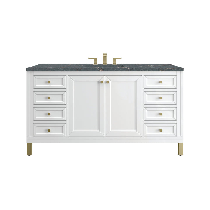 Chicago 60" Single Vanity, Glossy White, w/ 3 CM Parisien Bleu Silestone® Top w/FreePower Wireless Charger