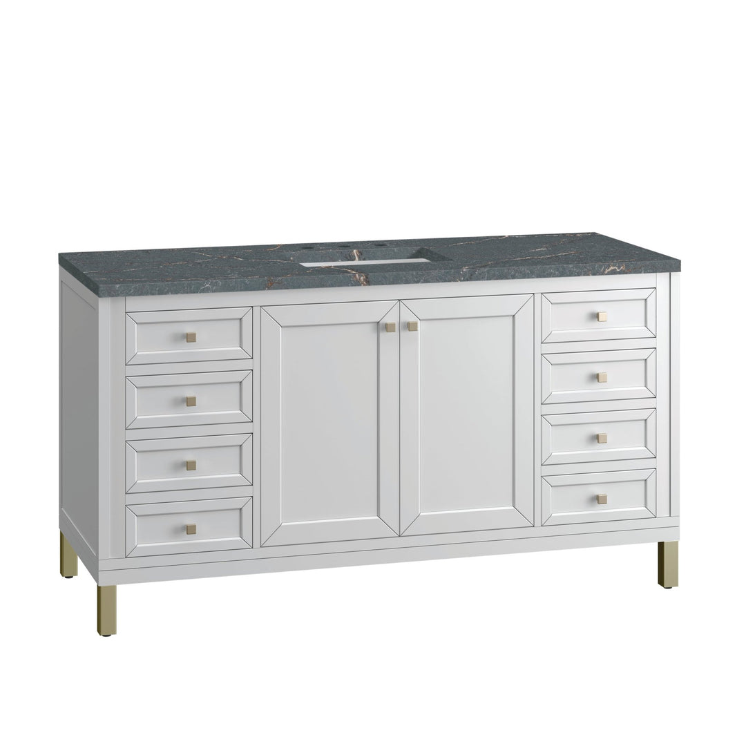 Chicago 60" Single Vanity, Glossy White, w/ 3 CM Parisien Bleu Silestone® Top w/FreePower Wireless Charger