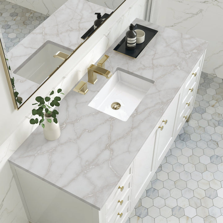 Chicago 60" Single Vanity, Glossy White, w/ 3 CM Victorian Silver Silestone Top w/ FreePower Wireless Charger