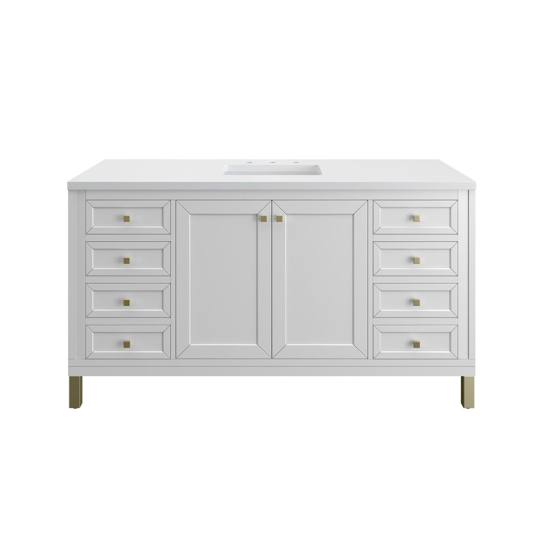 Chicago 60" Single Vanity, Glossy White, w/ 3 CM White Zeus Silestone® Top