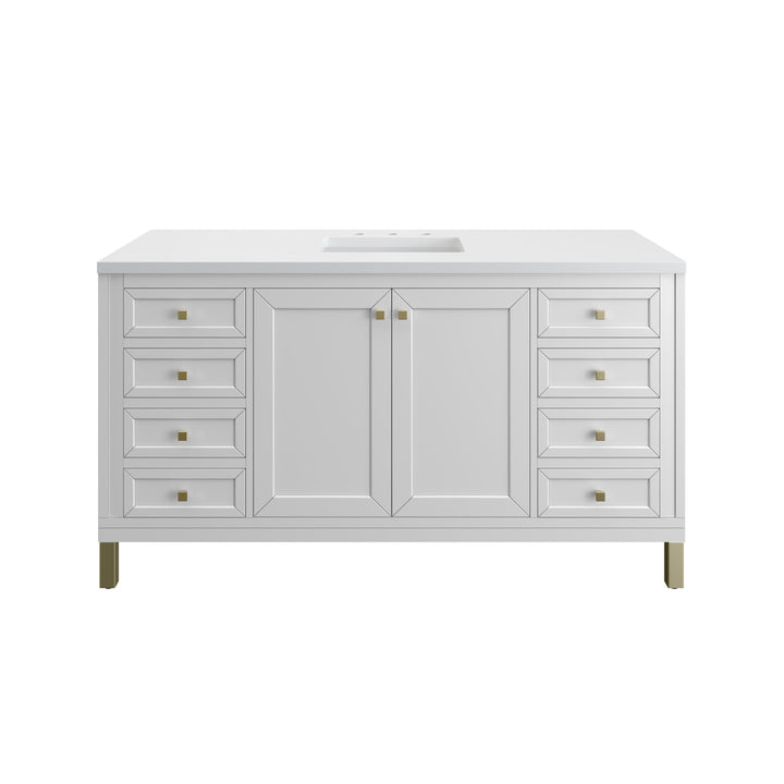 Chicago 60" Single Vanity, Glossy White, w/ 3 CM White Zeus Silestone® Top