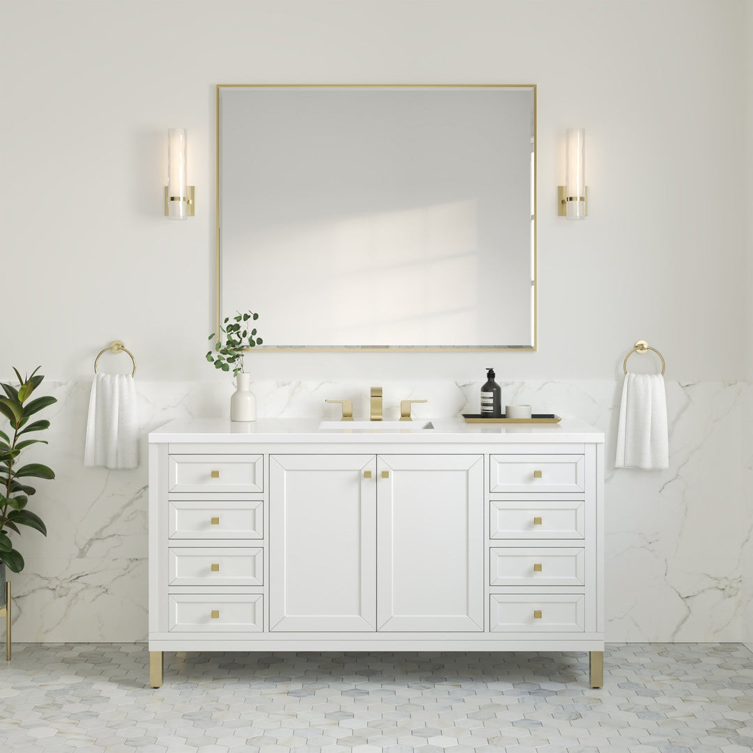Chicago 60" Single Vanity, Glossy White, w/ 3 CM White Zeus Silestone® Top