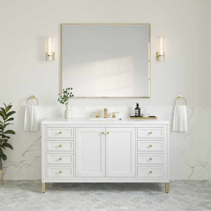 Chicago 60" Single Vanity, Glossy White, w/ 3 CM White Zeus Silestone® Top