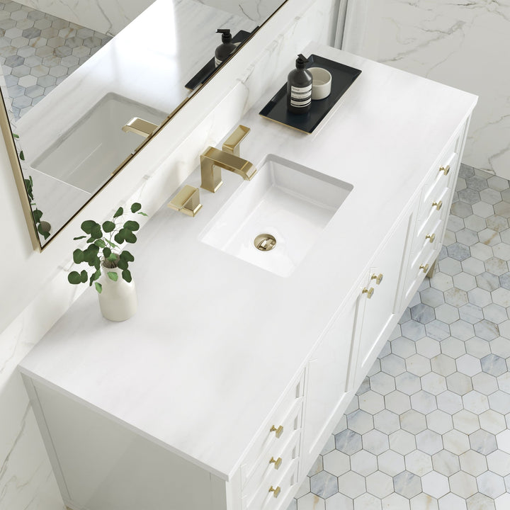 Chicago 60" Single Vanity, Glossy White, w/ 3 CM White Zeus Silestone® Top