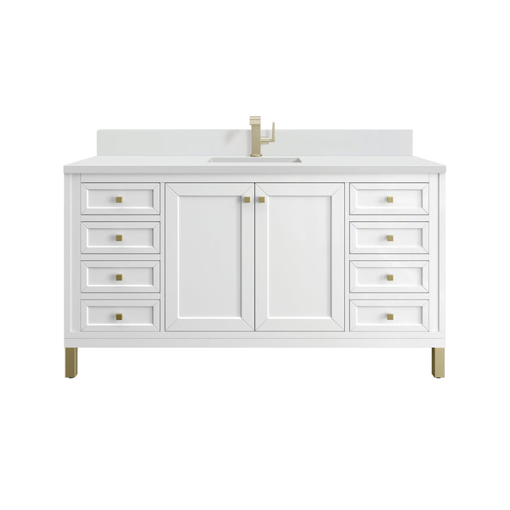 Chicago 60" Single Vanity, Glossy White, w/ Single Hole 3CM White Zeus Silestone® Top & Backsplash