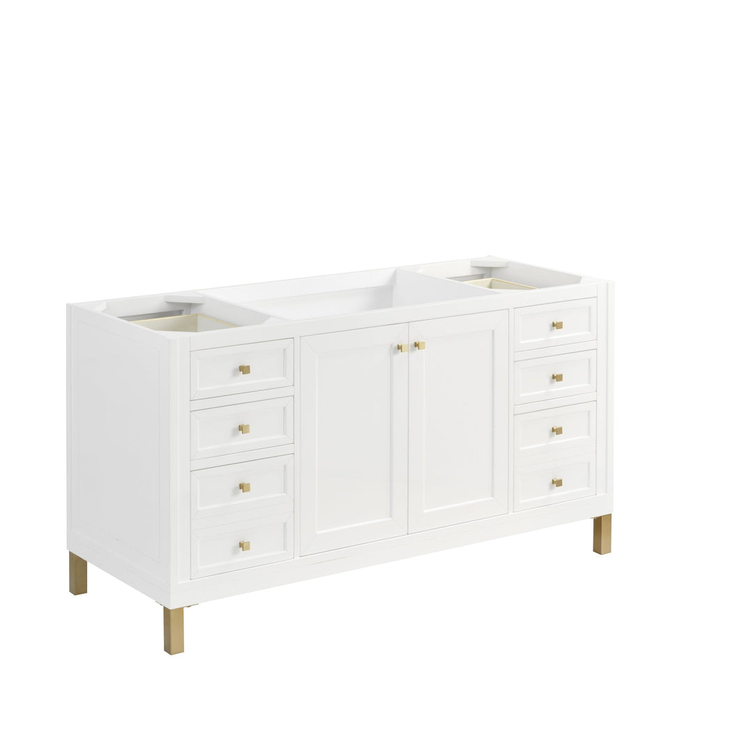 Chicago 60" Single Vanity, Glossy White, w/ Single Hole 3CM White Zeus Silestone® Top & Backsplash