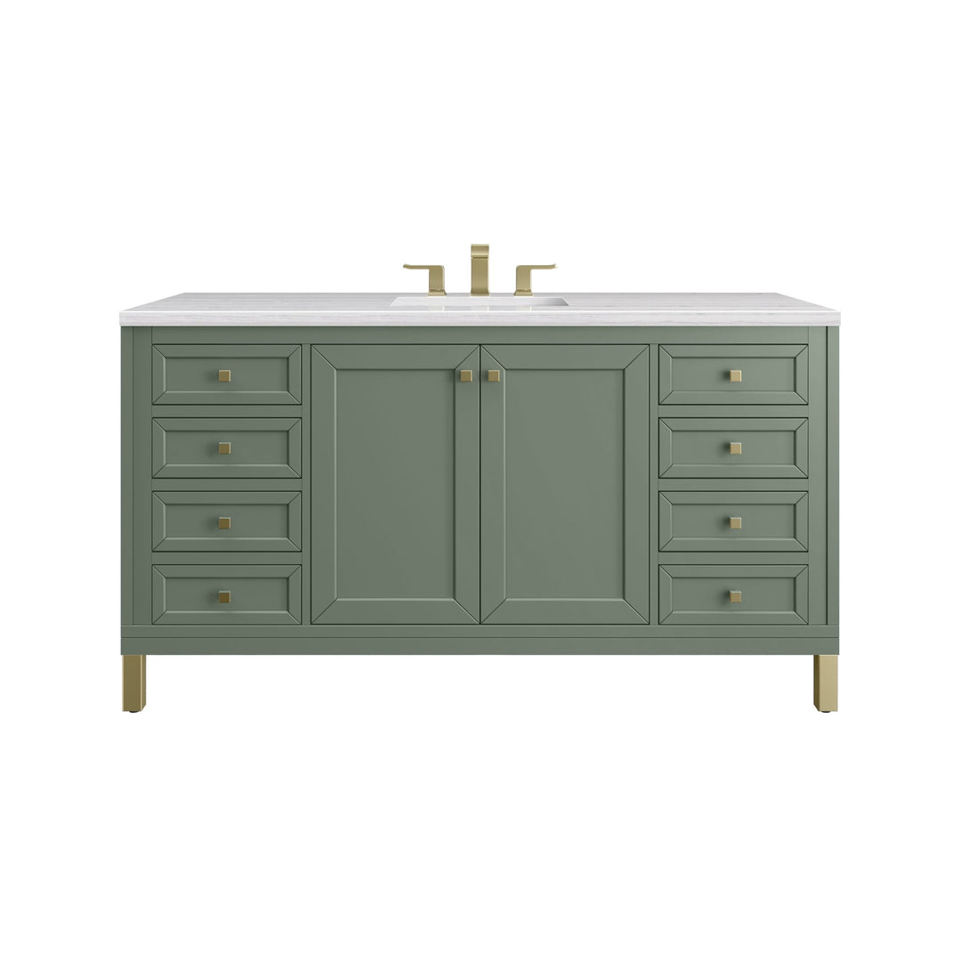 Chicago 60" Single Vanity, Smokey Celadon, w/ 3 CM Arctic Fall Solid Surface Top