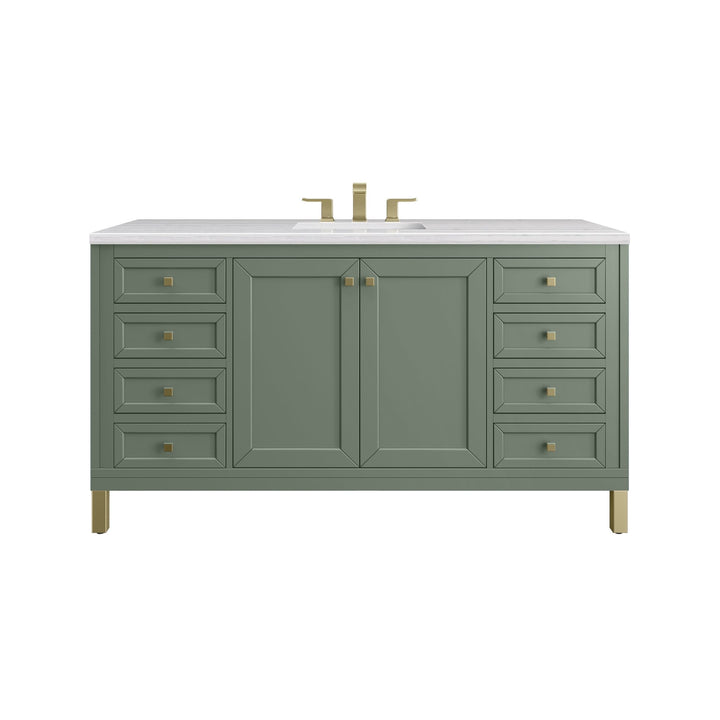Chicago 60" Single Vanity, Smokey Celadon, w/ 3 CM Arctic Fall Solid Surface Top