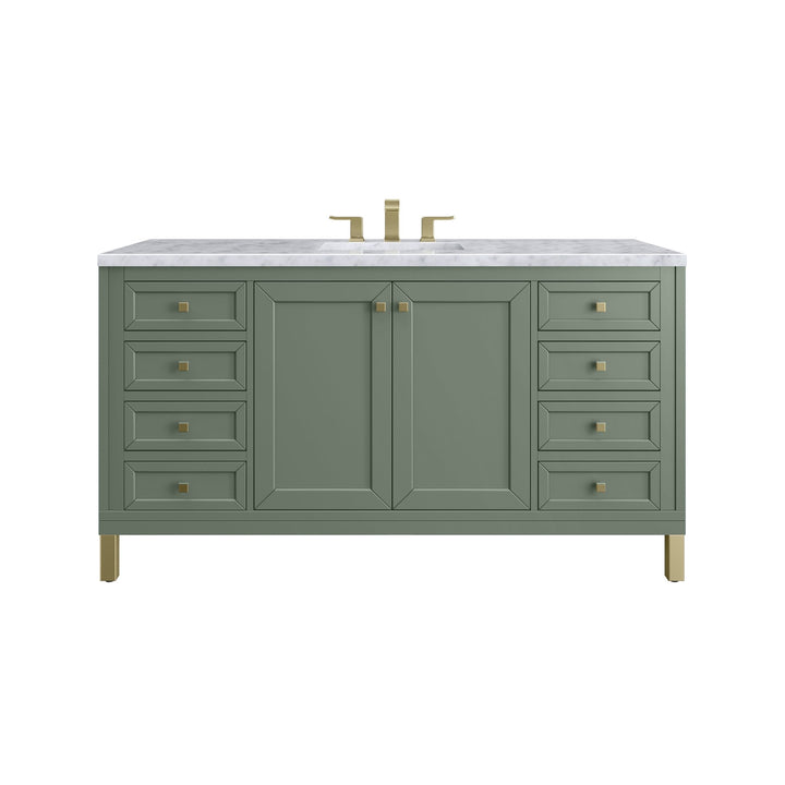 Chicago 60" Single Vanity, Smokey Celadon, w/ 3 CM Carrara Marble Top
