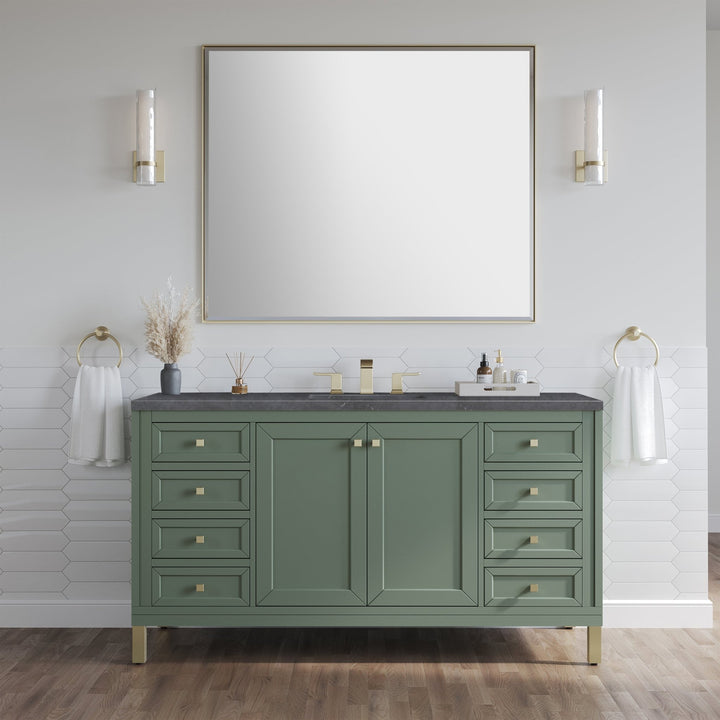 Chicago 60" Single Vanity, Smokey Celadon, w/ 3 CM Charcoal Soapstone Silestone® Top