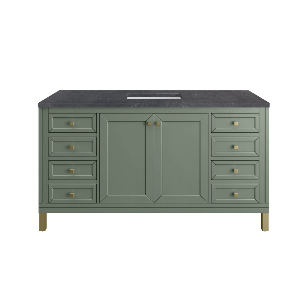 Chicago 60" Single Vanity, Smokey Celadon, w/ 3 CM Charcoal Soapstone Silestone® Top