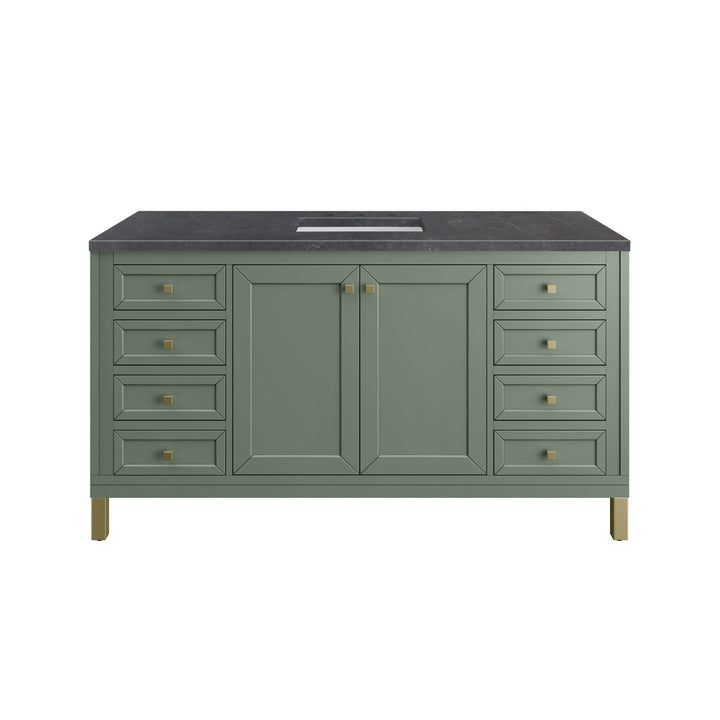 Chicago 60" Single Vanity, Smokey Celadon, w/ 3 CM Charcoal Soapstone Silestone® Top