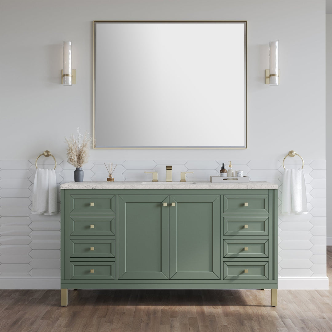 Chicago 60" Single Vanity, Smokey Celadon, w/ 3 CM Eternal Jasmine Pearl Silestone® Top