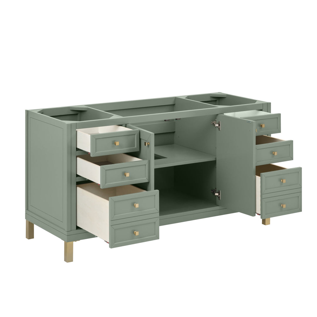 Chicago 60" Single Vanity, Smokey Celadon, w/ 3 CM Eternal Jasmine Pearl Silestone Top w/ FreePower Wireless Charger