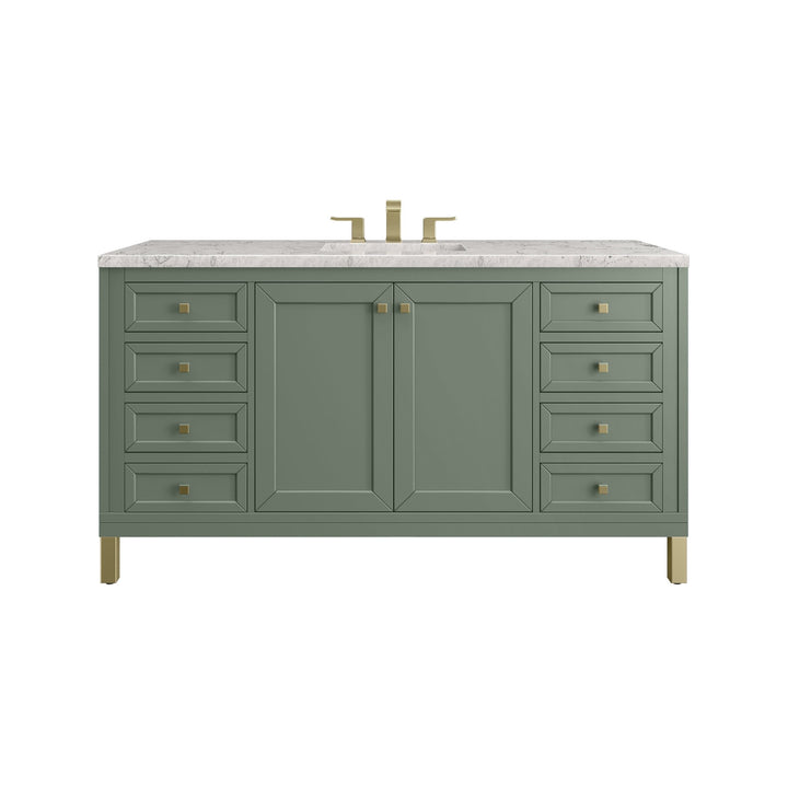 Chicago 60" Single Vanity, Smokey Celadon, w/ 3 CM Eternal Jasmine Pearl Silestone Top w/ FreePower Wireless Charger