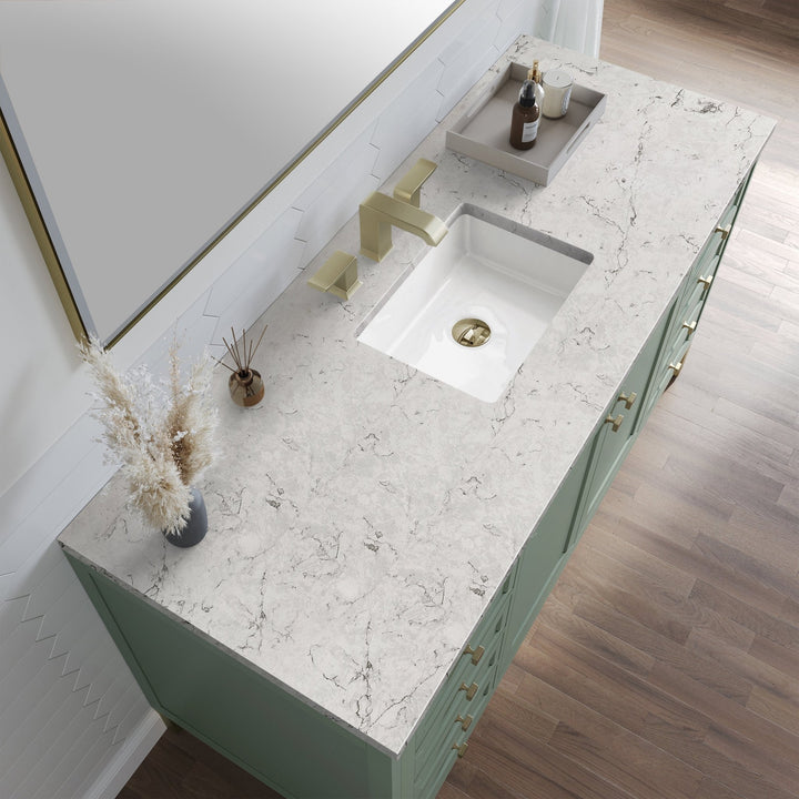 Chicago 60" Single Vanity, Smokey Celadon, w/ 3 CM Eternal Jasmine Pearl Silestone Top w/ FreePower Wireless Charger