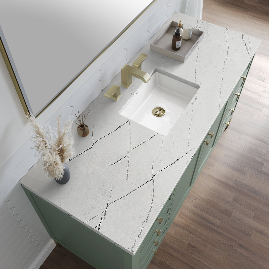 Chicago 60" Single Vanity, Smokey Celadon, w/ 3 CM Ethereal Noctis Silestone Top w/ FreePower Wireless Charger