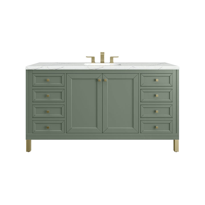 Chicago 60" Single Vanity, Smokey Celadon, w/ 3 CM Ethereal Noctis Silestone Top w/ FreePower Wireless Charger