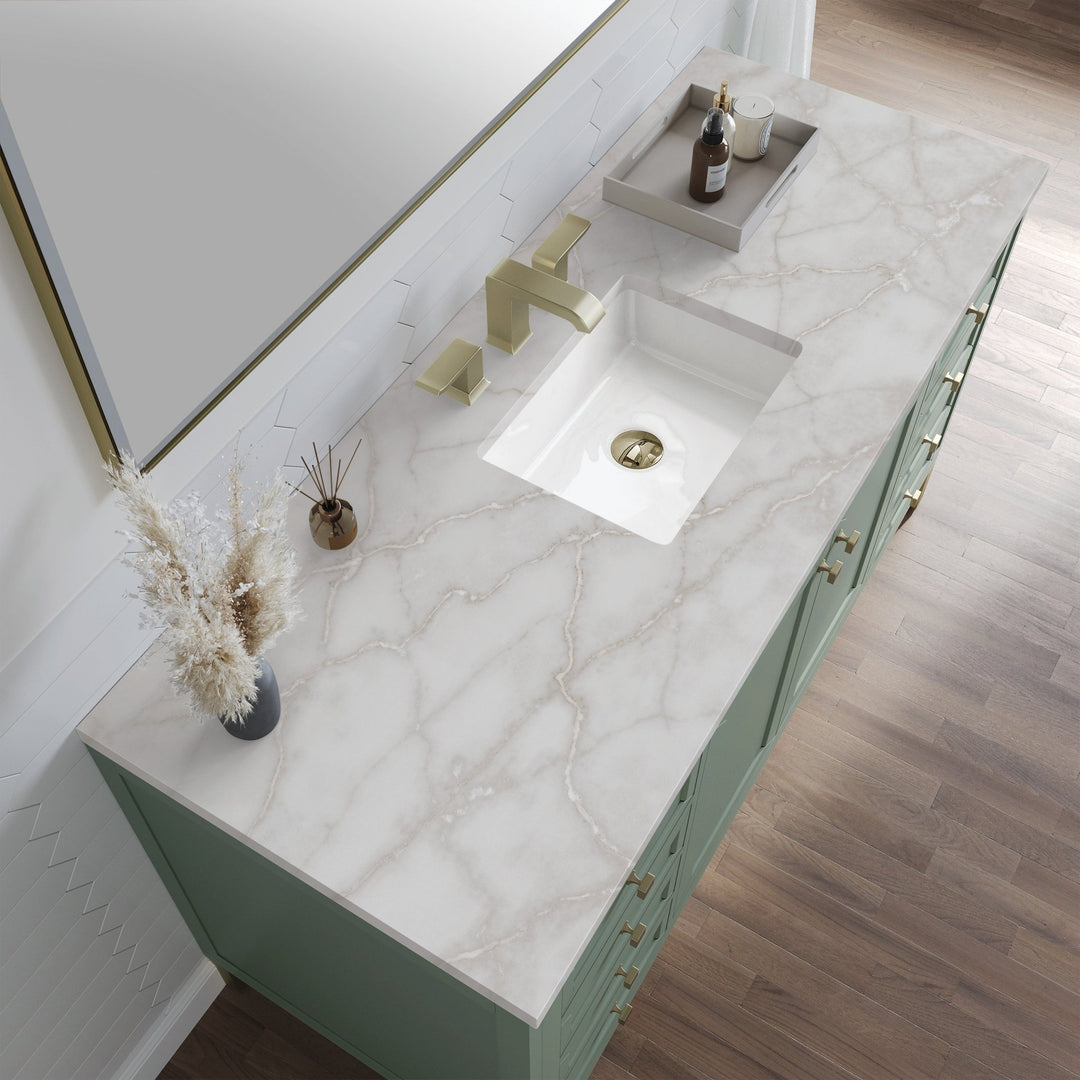 Chicago 60" Single Vanity, Smokey Celadon, w/ 3 CM Victorian Silver Silestone® Top