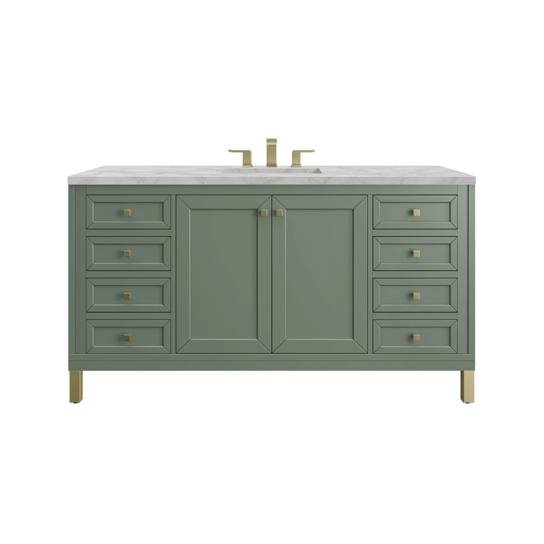 Chicago 60" Single Vanity, Smokey Celadon, w/ 3 CM Victorian Silver Silestone Top w/ FreePower Wireless Charger