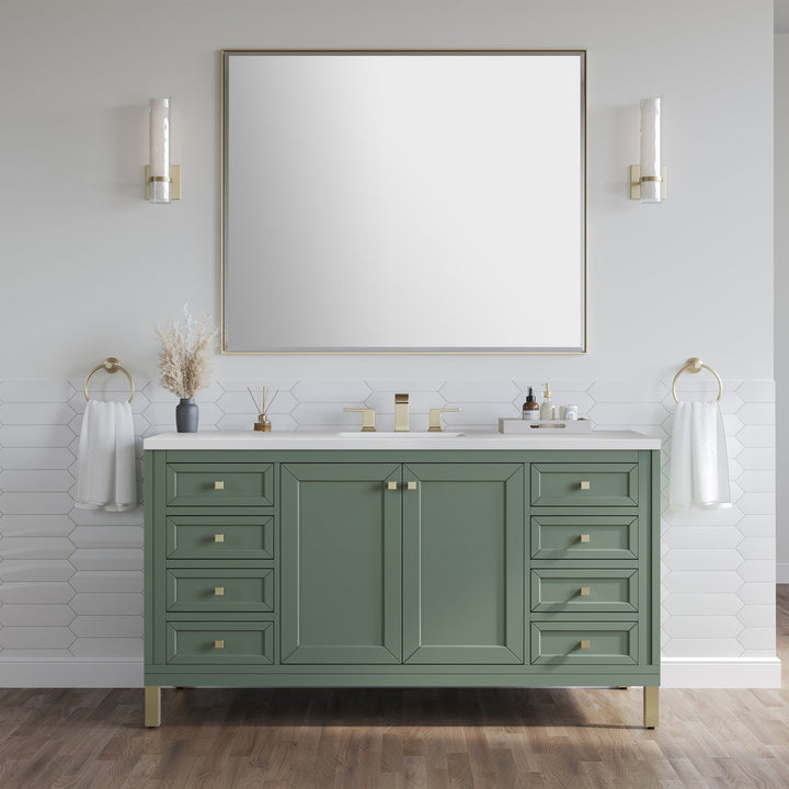 Chicago 60" Single Vanity, Smokey Celadon, w/ 3 CM White Zeus Silestone® Top
