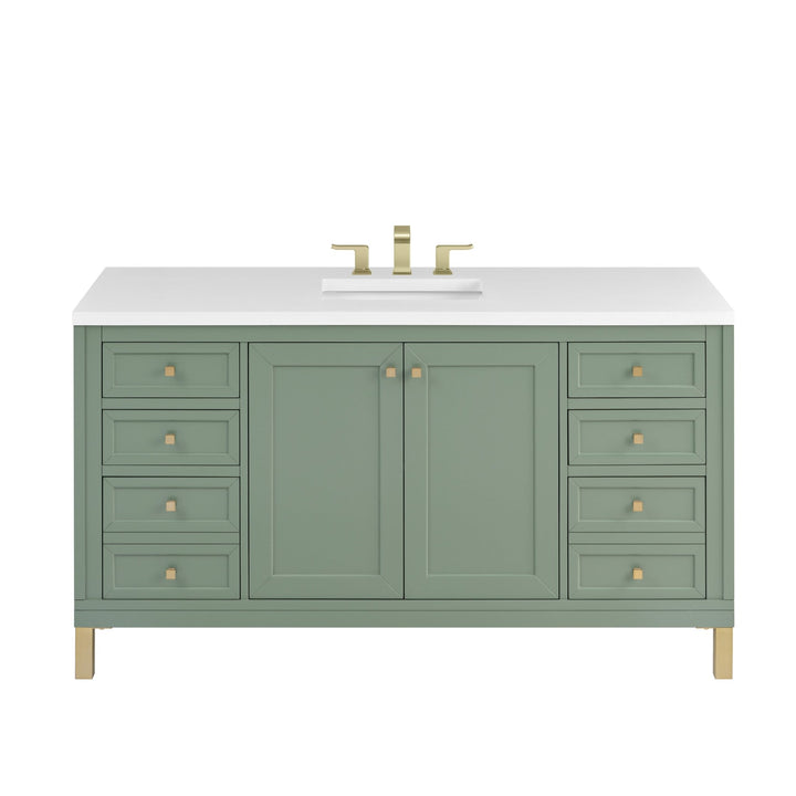 Chicago 60" Single Vanity, Smokey Celadon, w/ 3 CM White Zeus Silestone® Top