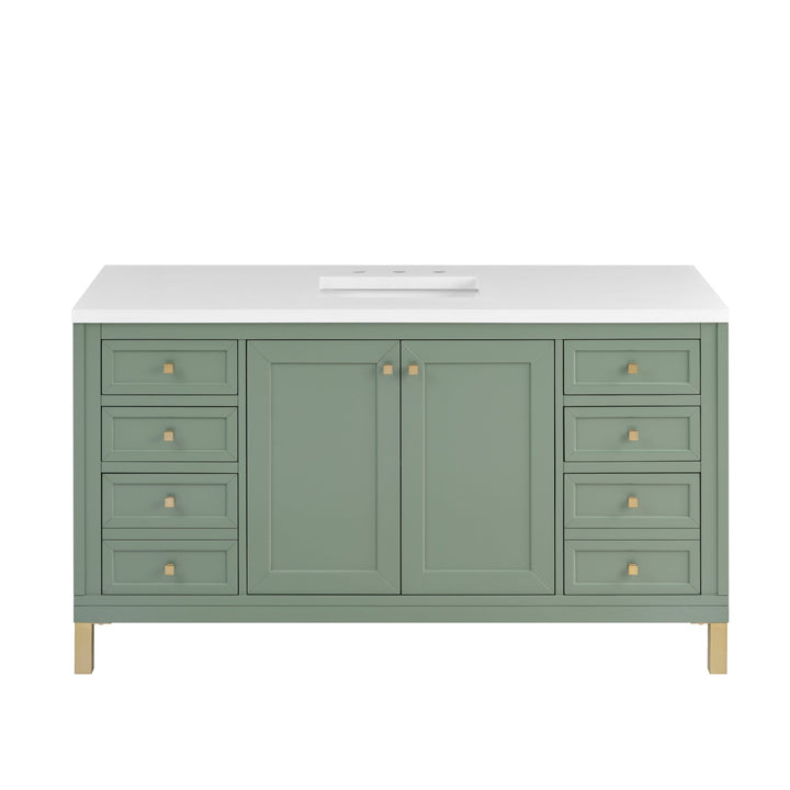 Chicago 60" Single Vanity, Smokey Celadon, w/ 3 CM White Zeus Silestone® Top