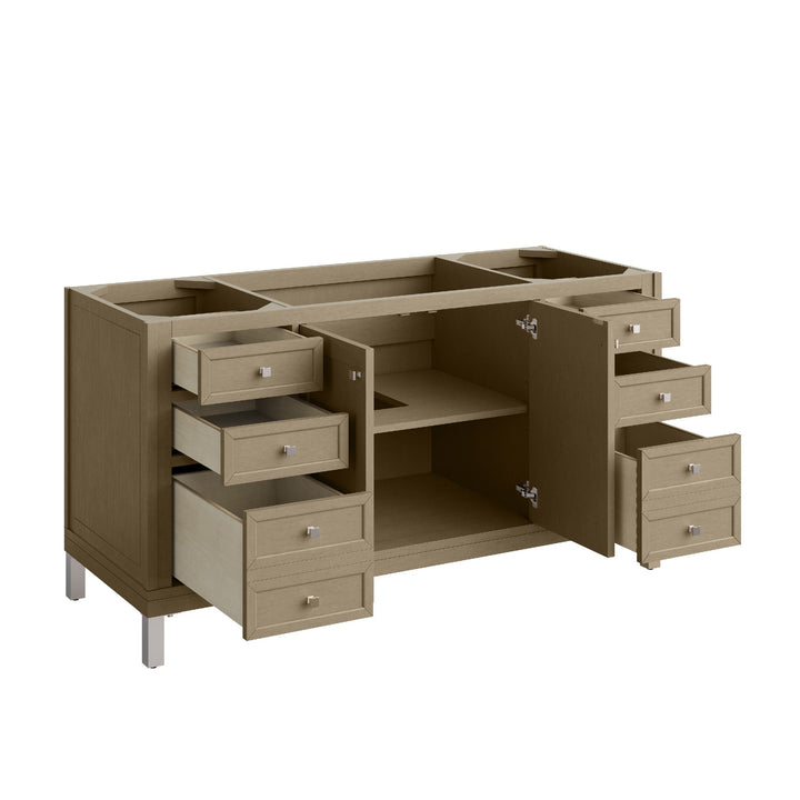 Chicago 60" Single Vanity, Walnut Whisper, w/ 3 CM Arctic Fall Solid Surface Top