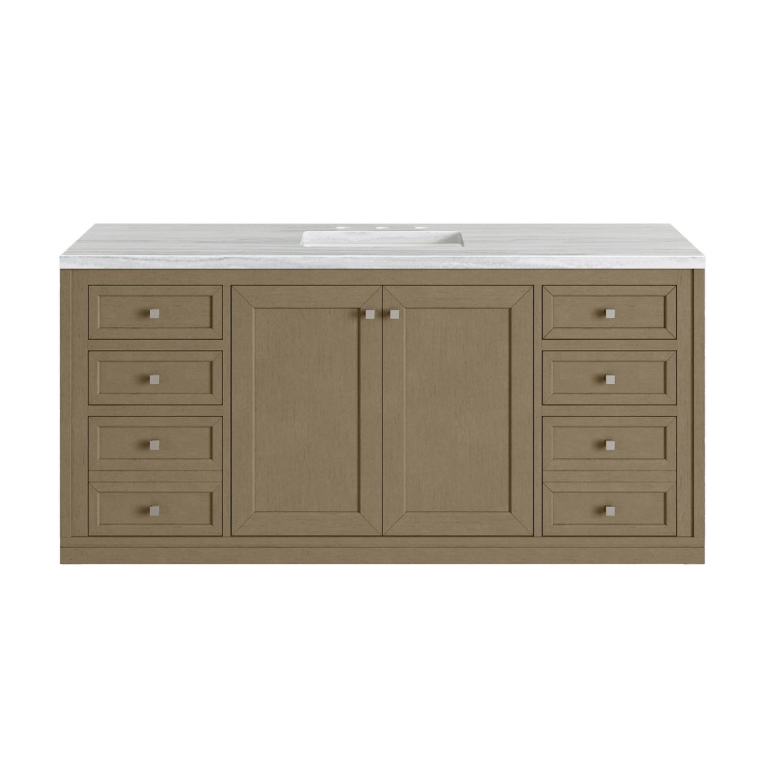 Chicago 60" Single Vanity, Walnut Whisper, w/ 3 CM Arctic Fall Solid Surface Top