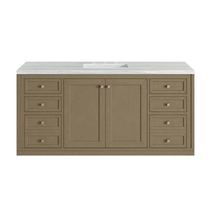 Chicago 60" Single Vanity, Walnut Whisper, w/ 3 CM Arctic Fall Solid Surface Top