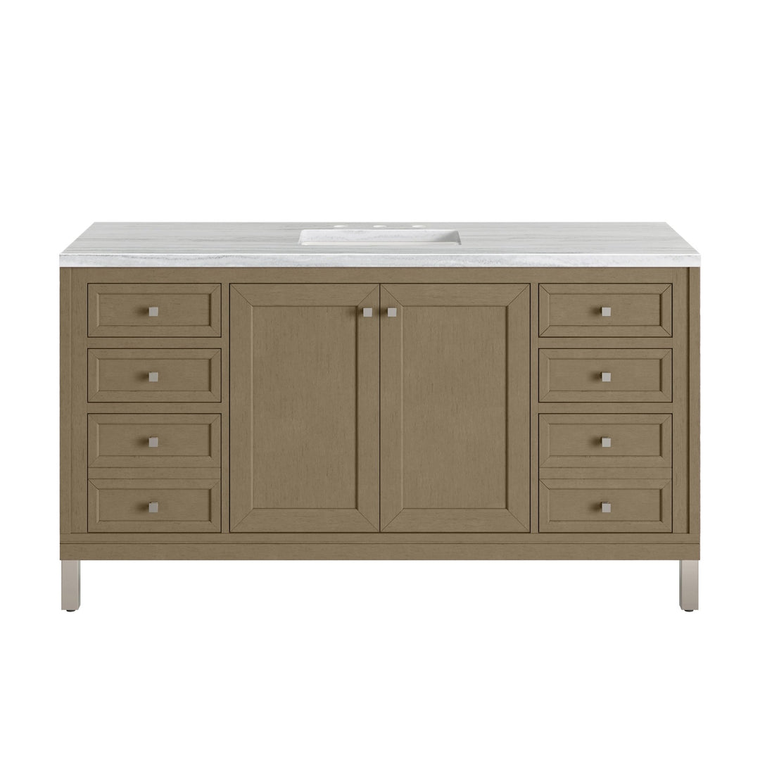 Chicago 60" Single Vanity, Walnut Whisper, w/ 3 CM Arctic Fall Solid Surface Top
