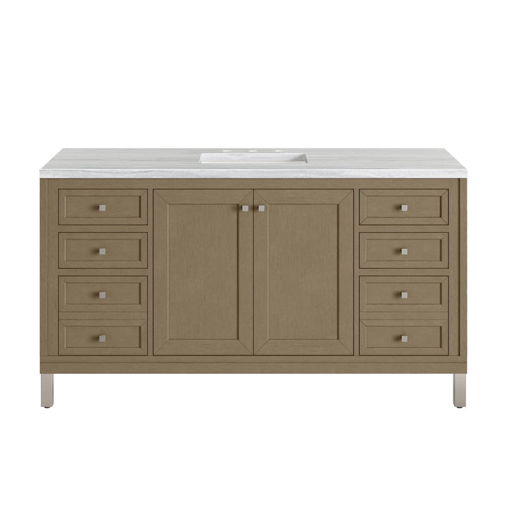 Chicago 60" Single Vanity, Walnut Whisper, w/ 3 CM Arctic Fall Solid Surface Top