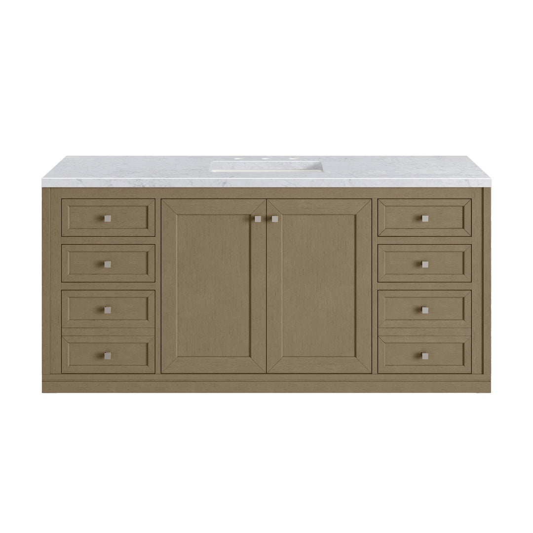 Chicago 60" Single Vanity, Walnut Whisper, w/ 3 CM Carrara Marble Top