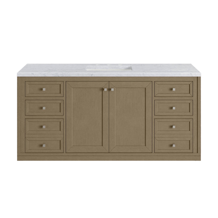 Chicago 60" Single Vanity, Walnut Whisper, w/ 3 CM Carrara Marble Top