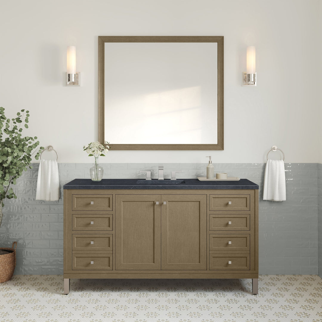 Chicago 60" Single Vanity, Walnut Whisper, w/ 3 CM Charcoal Soapstone Silestone® Top