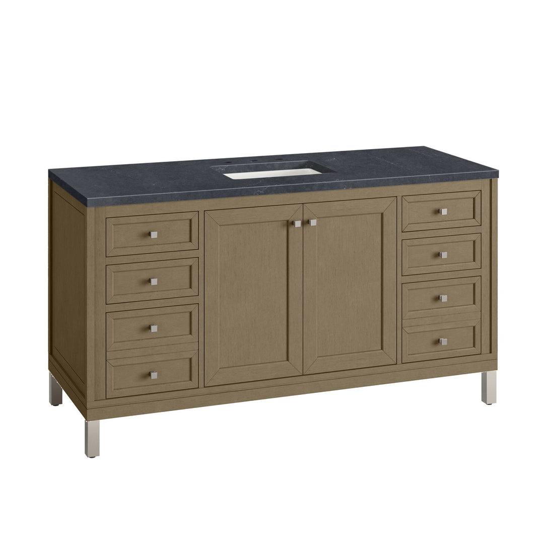 Chicago 60" Single Vanity, Walnut Whisper, w/ 3 CM Charcoal Soapstone Silestone® Top