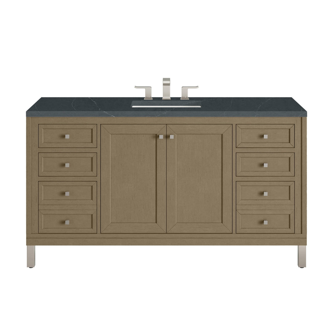 Chicago 60" Single Vanity, Walnut Whisper, w/ 3 CM Charcoal Soapstone Silestone® Top