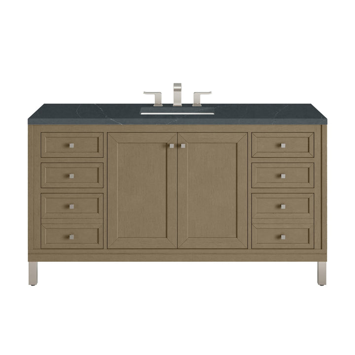 Chicago 60" Single Vanity, Walnut Whisper, w/ 3 CM Charcoal Soapstone Silestone® Top
