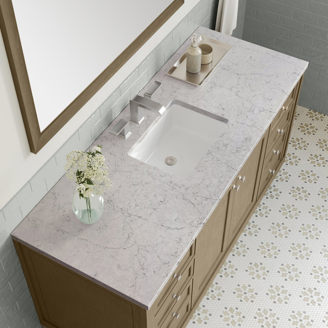Chicago 60" Single Vanity, Walnut Whisper, w/ 3 CM Eternal Jasmine Pearl Silestone® Top
