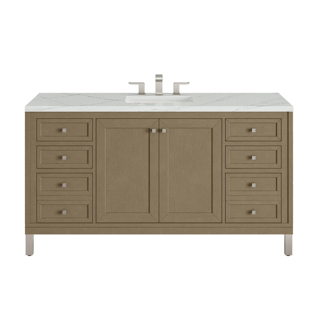 Chicago 60" Single Vanity, Walnut Whisper, w/ 3 CM Ethereal Noctis Silestone® Top