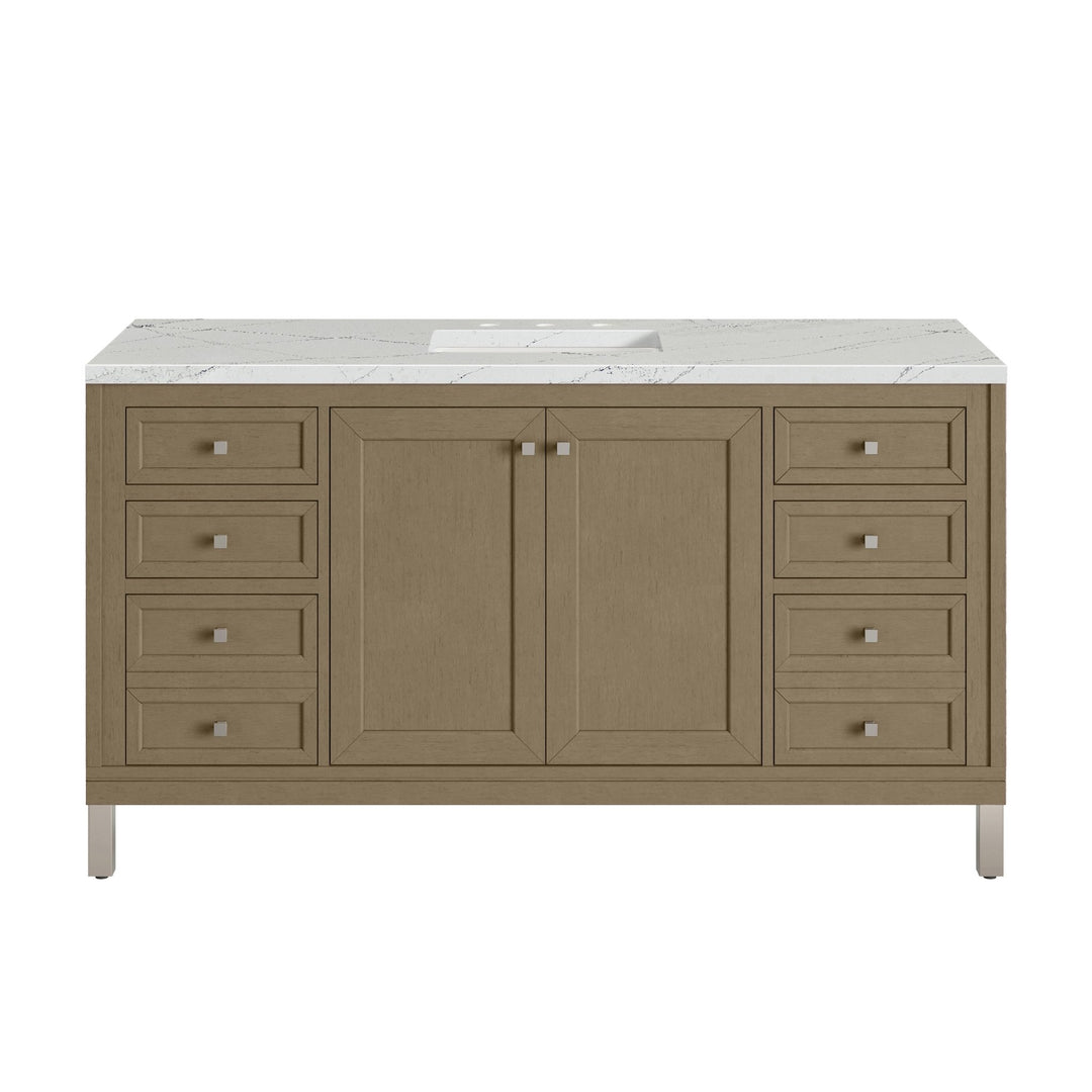 Chicago 60" Single Vanity, Walnut Whisper, w/ 3 CM Ethereal Noctis Silestone® Top