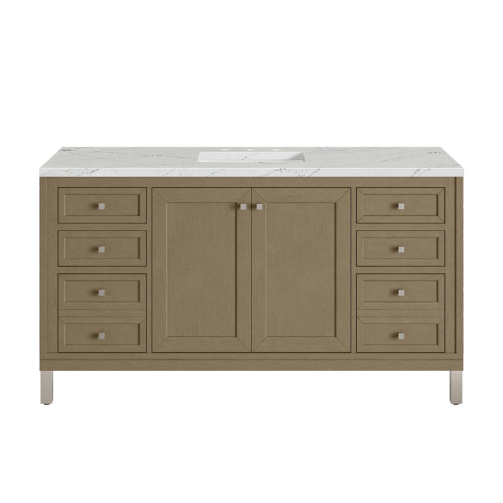 Chicago 60" Single Vanity, Walnut Whisper, w/ 3 CM Ethereal Noctis Silestone® Top